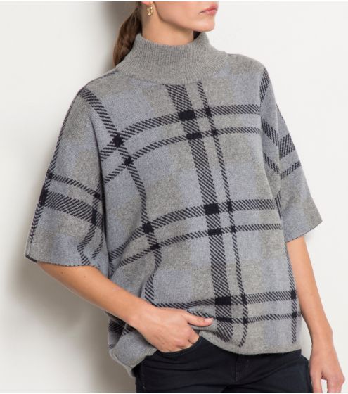 Poncho Checked σε Μαλλί και Κασμίρ Blend