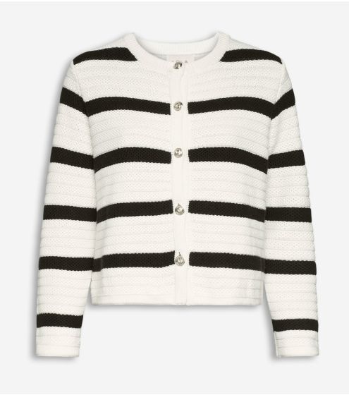 Striped Cotton Blend Rib Cardigan