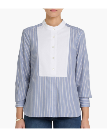 Πουκάμισο Ριγέ Tuxedo με Λευκό Plastron