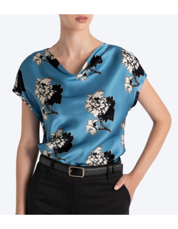 Μπλούζα Draped σε Ολομέταξο Floral Satin
