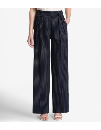 Παντελόνι με Πιέτες σε Ριγέ Linen Blend