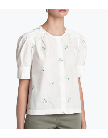 Πουκάμισο Collarless Σε Κεντημένη Ποπλίνα