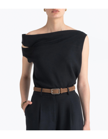 Μπλούζα με Ασύμμετρους Ώμους σε Viscose Linen Blend