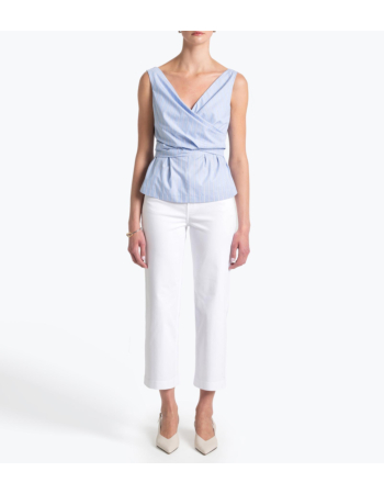 Top V Neck σε Ριγέ Ποπλίνα