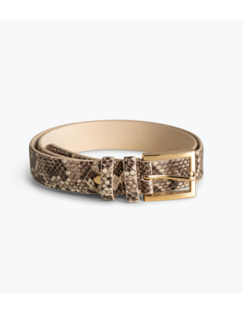 Ζώνη Δερμάτινη με Python Print και Ανάγλυφη Υφή