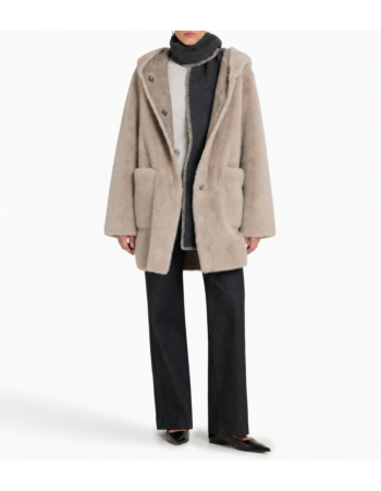 Ζακέτα σε Faux Shearling με Κουκούλα