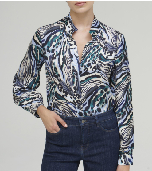 Μπλούζα Μao Collar σε Εμπριμέ Σατέν