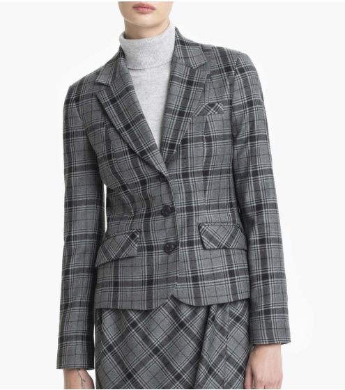 Σακάκι Fitted Καρό με Παρθένο Μαλλί
