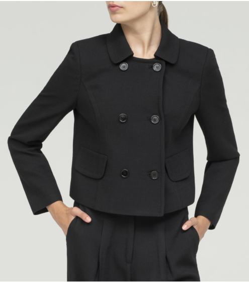 Ζακέτα Cropped Σταυρωτή σε Μάλλινο Κρεπ