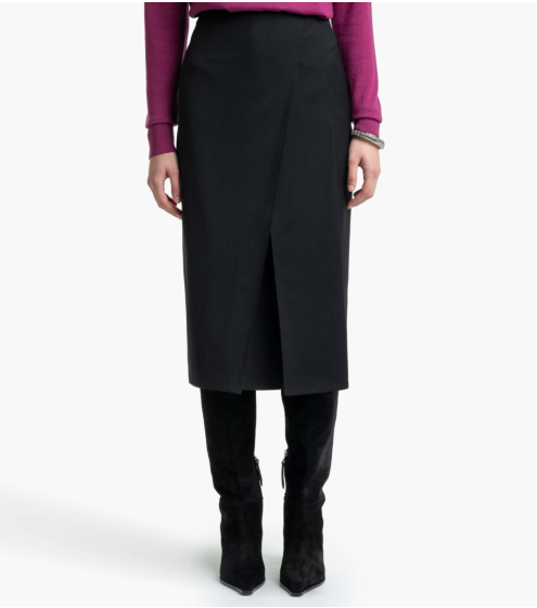 Φούστα Midi με Πτυχώσεις σε Παρθένο Μαλλί