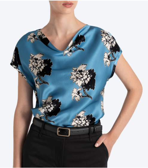 Μπλούζα Draped σε Ολομέταξο Floral Satin