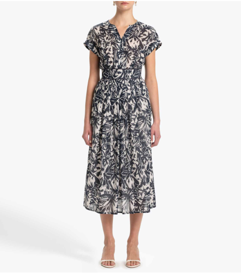 Φόρεμα με Πτυχώσεις σε Εμπριμέ Βουάλ