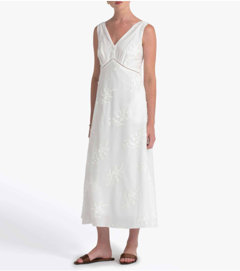 Φόρεμα V Neck σε Κεντημένη Ποπλίνα