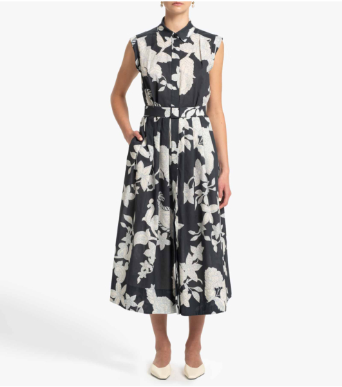 Φόρεμα Midi σε Εμπριμέ Ποπλίνα