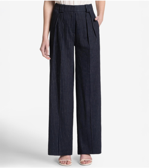 Παντελόνι με Πιέτες σε Ριγέ Linen Blend