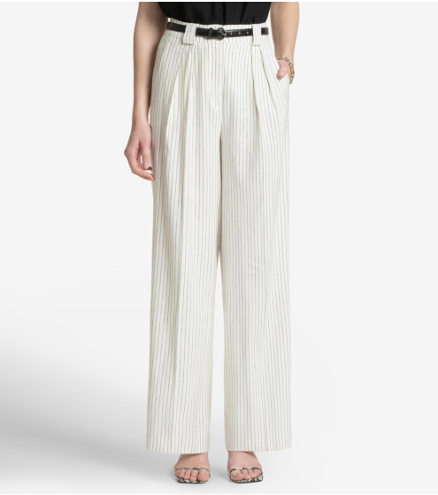 Παντελόνι με Πιέτες σε Ριγέ Linen Blend