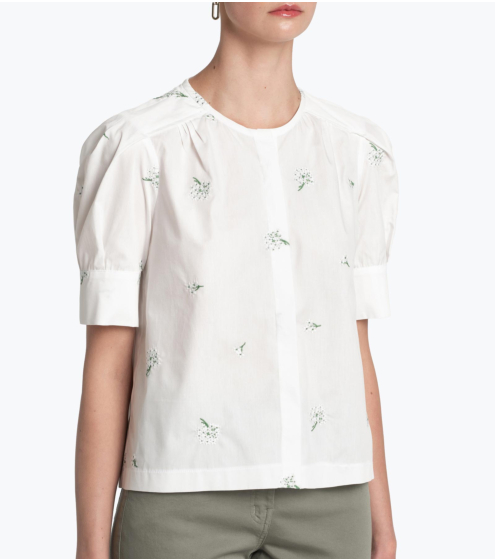 Πουκάμισο Collarless Σε Κεντημένη Ποπλίνα