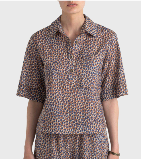 Πουκάμισο Cropped σε Εμπριμέ Ποπλίνα