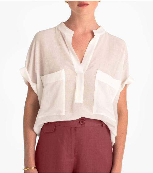 Πουκάμισο Collarless σε Crinkle Voile