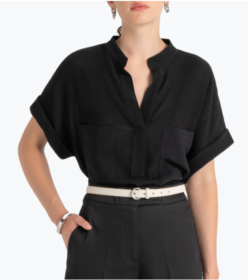 Πουκάμισο Collarless σε Crinkle Voile