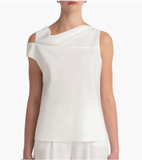 Μπλούζα με Ασύμμετρους Ώμους σε Viscose Linen Blend