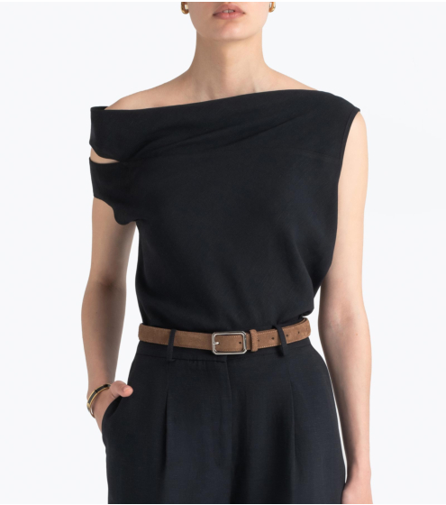 Μπλούζα με Ασύμμετρους Ώμους σε Viscose Linen Blend