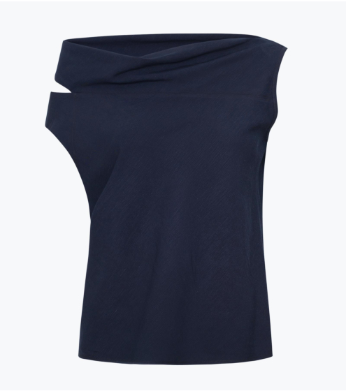Μπλούζα με Ασύμμετρους Ώμους σε Viscose Linen Blend
