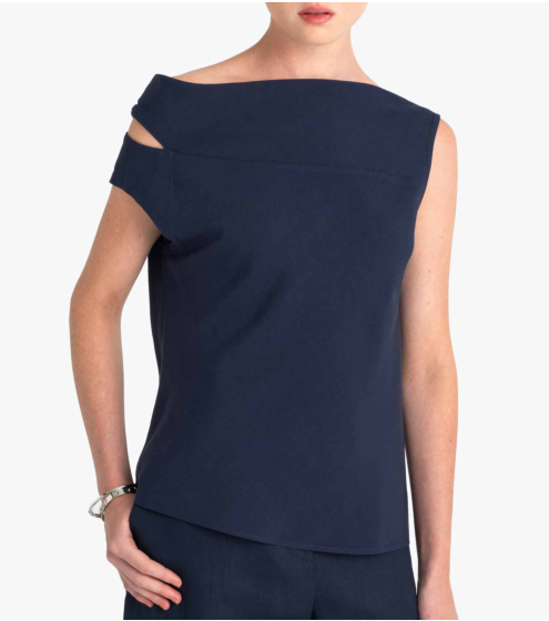 Μπλούζα με Ασύμμετρους Ώμους σε Viscose Linen Blend