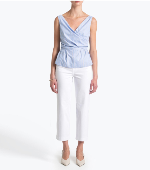 Top V Neck σε Ριγέ Ποπλίνα