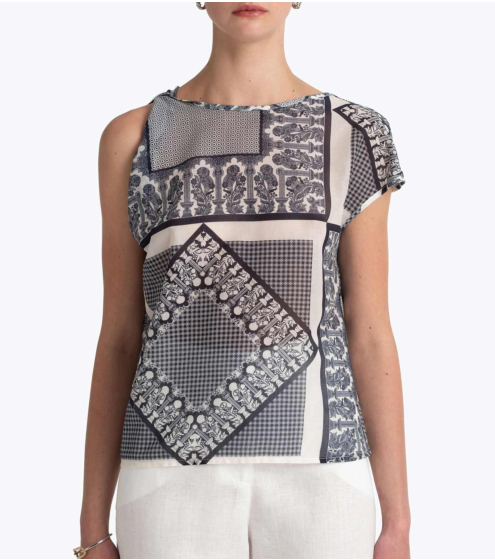 Tοπ Panel Print σε Cotton Βουάλ