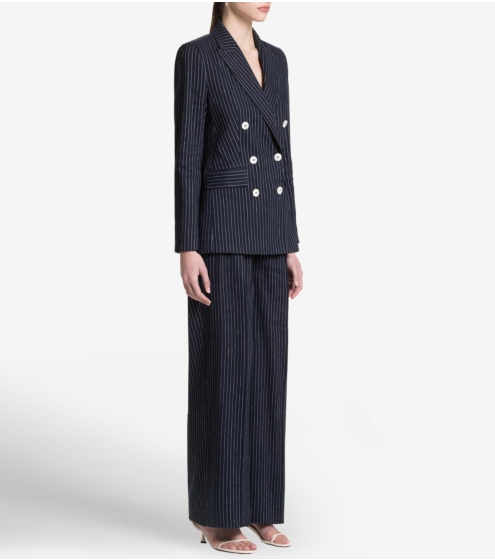 Blazer Σταυρωτό σε Ριγέ Linen Blend