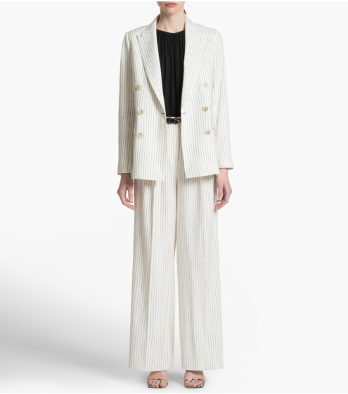 Blazer Σταυρωτό σε Ριγέ Linen Blend