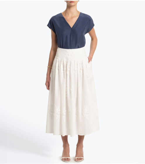 Φούστα Midi σε Κεντημένη Ποπλίνα