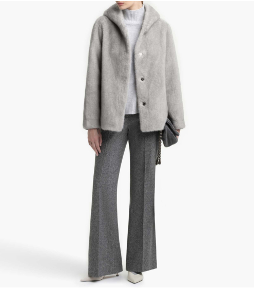 Ζακέτα Overcoat σε Faux-Fur με Κουκούλα