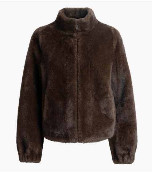 Ζακέτα Overcoat με Φερμουάρ σε Faux-fur