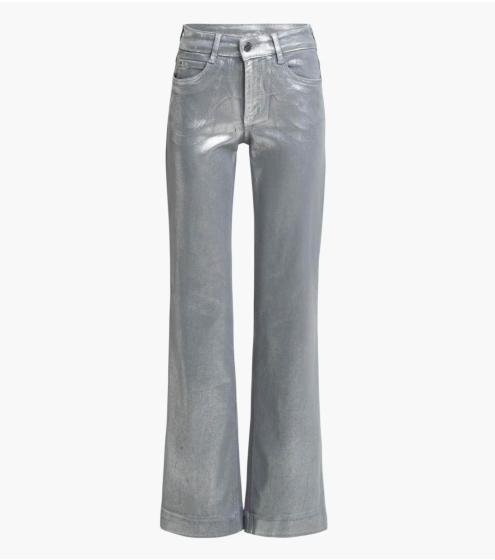 Silver Coated Wide Leg Jeans