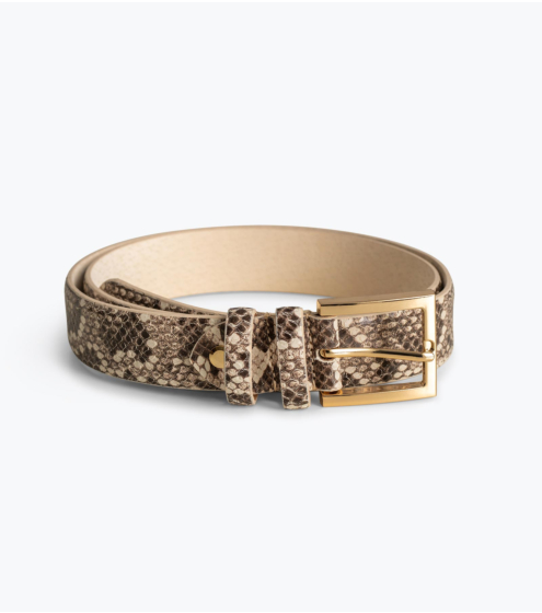 Ζώνη Δερμάτινη με Python Print και Ανάγλυφη Υφή