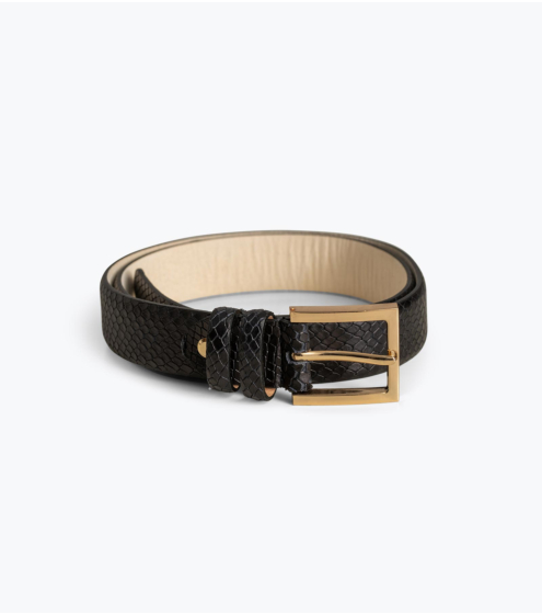 Ζώνη Δερμάτινη με Python Print και Ανάγλυφη Υφή