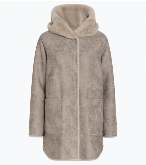 Ζακέτα σε Faux Shearling με Κουκούλα