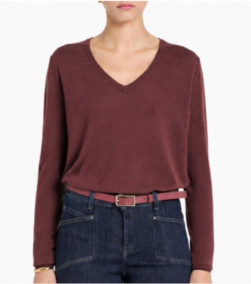 Πλεκτή V neck Μπλούζα με Μαλλί & Μετάξι