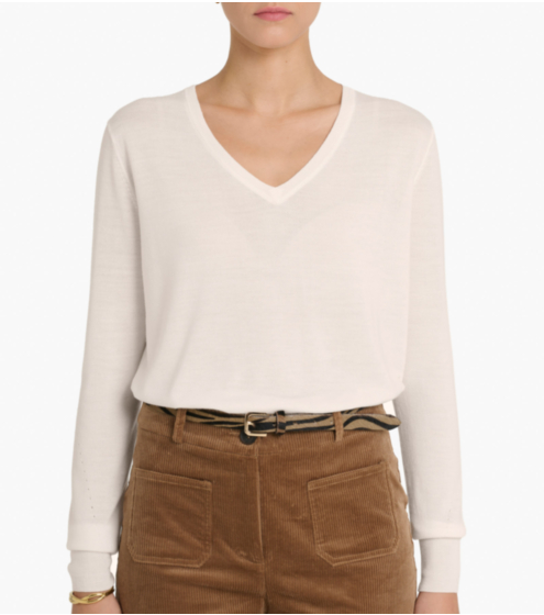 Πλεκτή V neck Μπλούζα με Μαλλί & Μετάξι