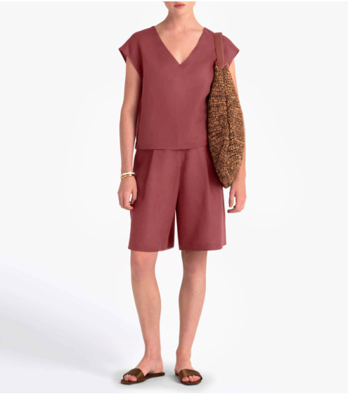 Σορτς με Πιέτες σε 100% Λινό