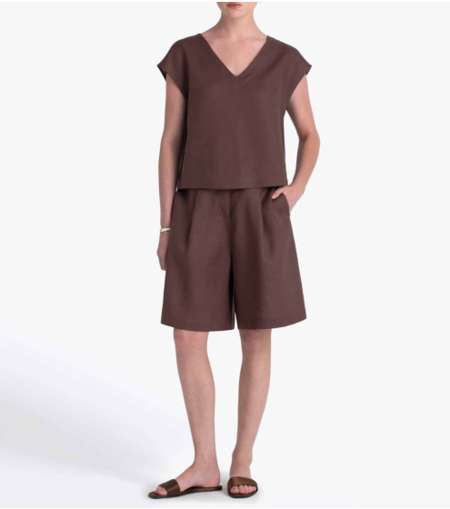 Σορτς με Πιέτες σε 100% Λινό